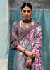 Grey and Purple Satin Crepe Printed Silk Saree