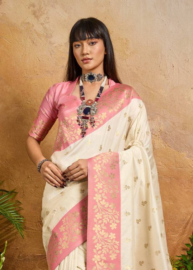 Off White Woven Soft Silk Saree
