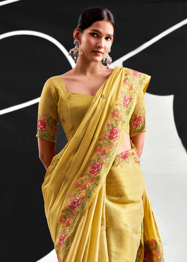Lime Yellow Woven Tissue Silk Saree
