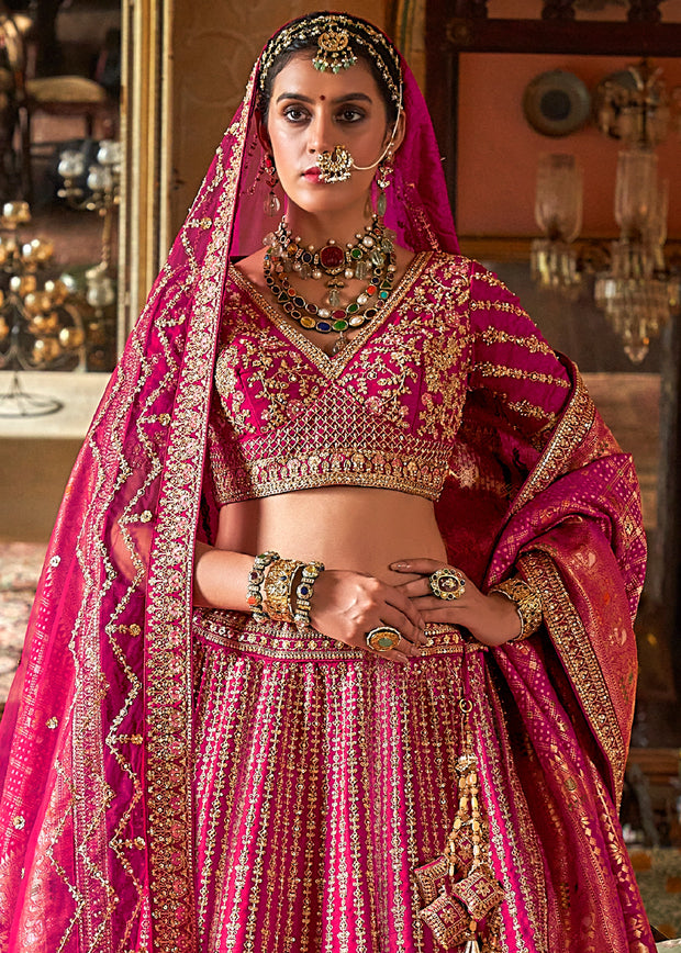 Fuchsia Pink Heavy Embroidered Designer Lehenga