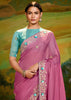 Dusky Pink Heavy Embroidered Designer Silk Saree With contrast Blouse