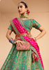 Green & Pink Banarasi Silk Embroidered Lehenga