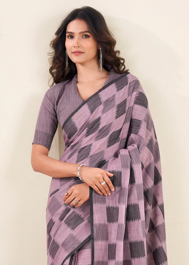 Lilac Purple Woven Linen Silk Saree
