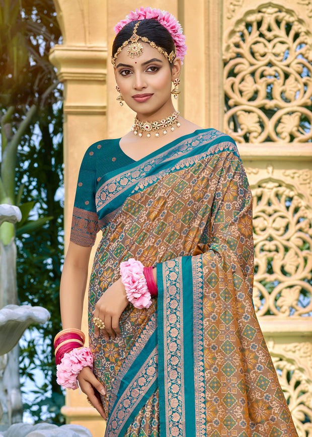 Teal Blue Woven Banarasi Silk Saree