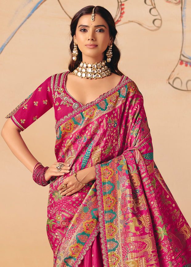 Princess Pink Designer Embroidered Saree