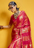 Rose Red Woven Banarasi Satin Silk Saree