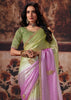 Green And Pink Ombre Designer Satin Silk Saree With Embroidered Blouse