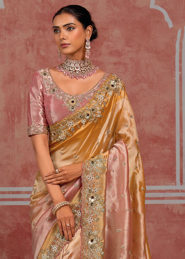 Pastel Pink Embroidered Designer Saree