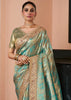 Turquoise Blue Bead Work Kanjivaram Soft Silk Saree