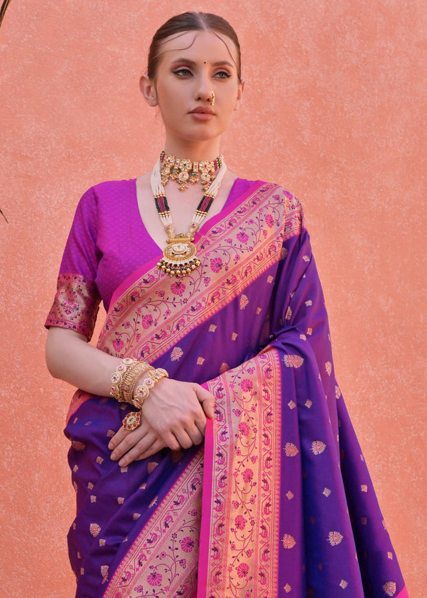 Royal Purple Woven Paithani Silk Saree