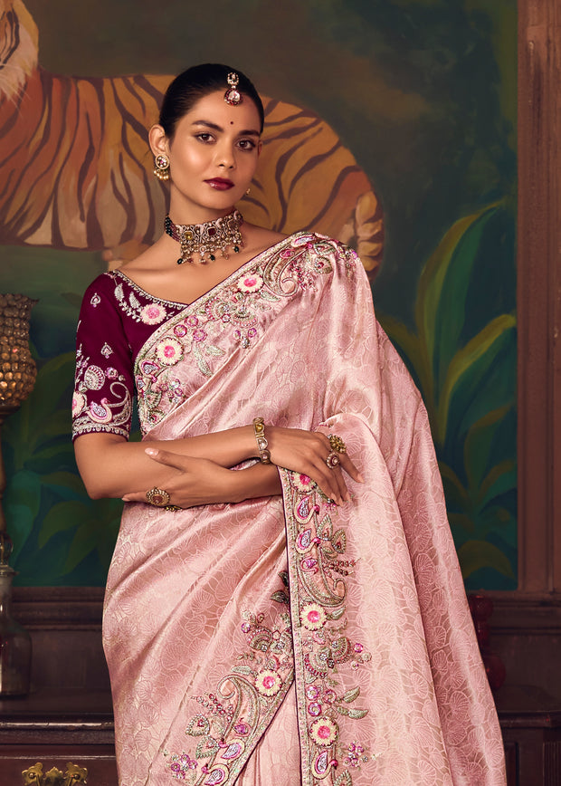 Blush Pink Designer Embroidered Saree