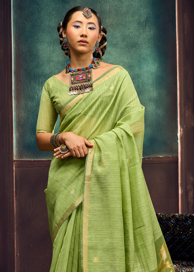 Pistachio Green Woven Cotton Silk Saree