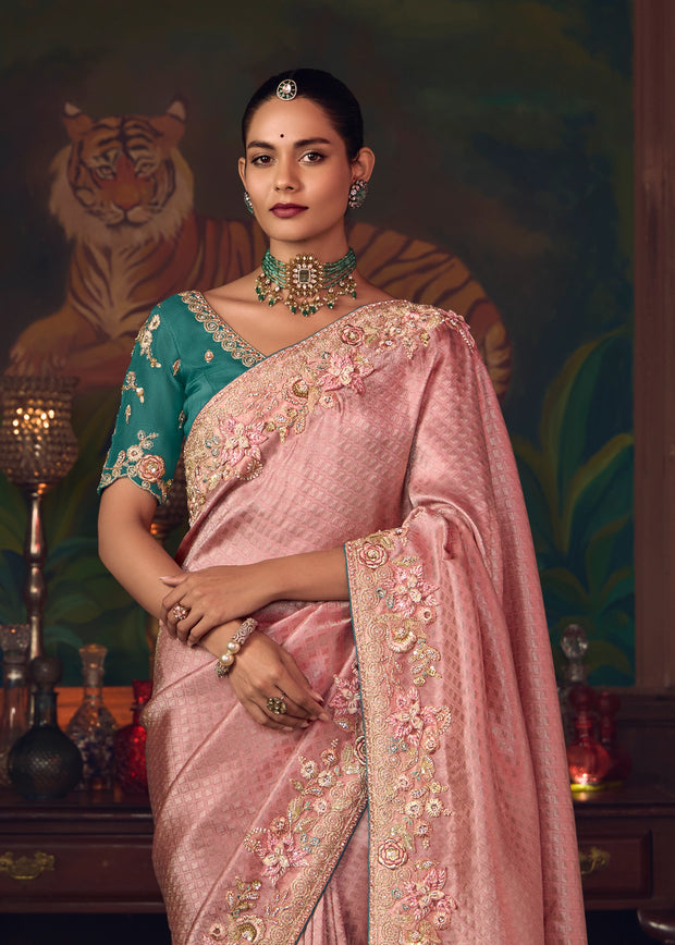 Ruby Pink Designer Embroidered Saree