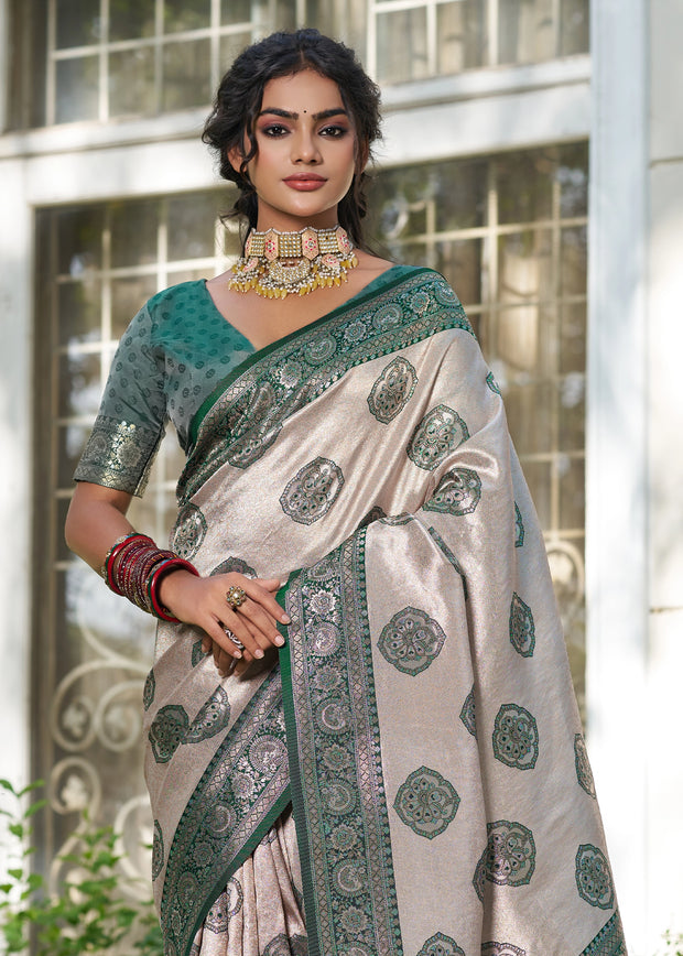 Frosty Green Woven Banarasi Silk Saree