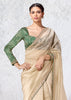 Ivory Designer Organza Silk Saree With Printed Blouse