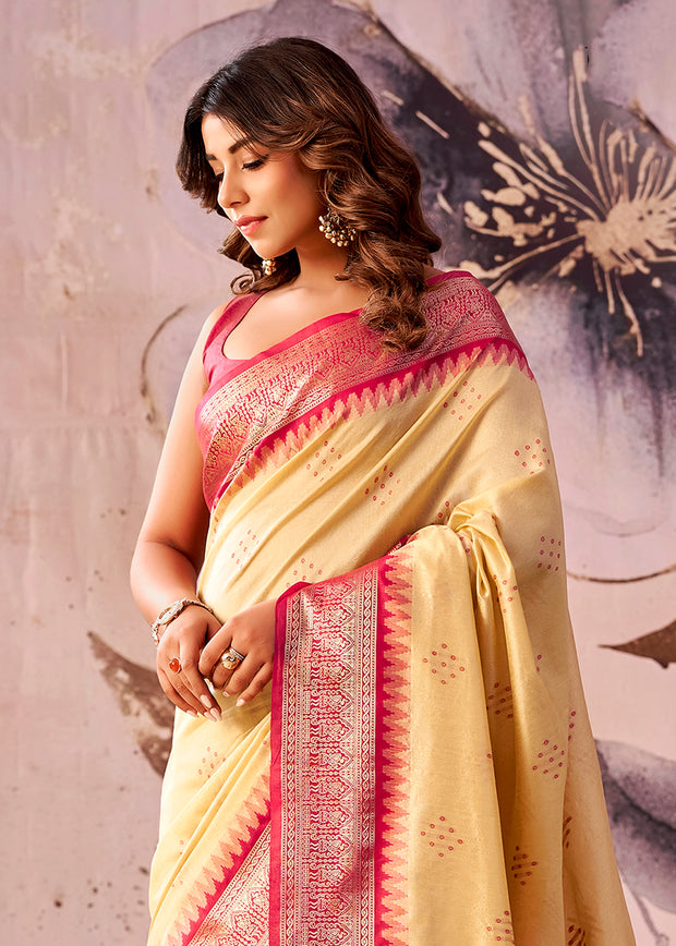 Off White Woven Tissue Silk Saree