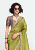 Kiwi Green Designer Embroidered Tissue Saree