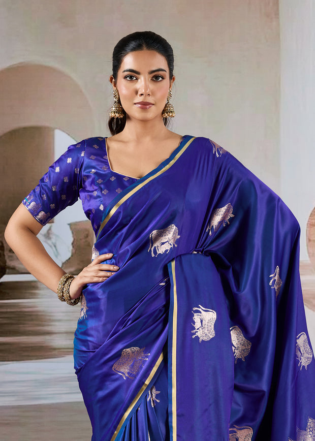 Royal Blue Banarasi Satin Silk Saree
