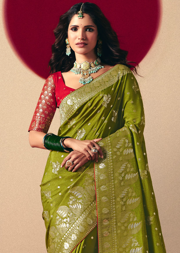 Henna Green Woven Banarasi Silk Saree