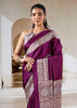 Wine Purple Printed Satin Silk Saree