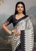Black And White Printed Satin Silk Saree