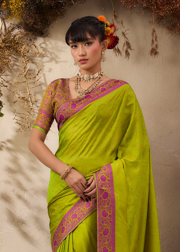 Lime Green Woven Kanjivaram Silk Saree