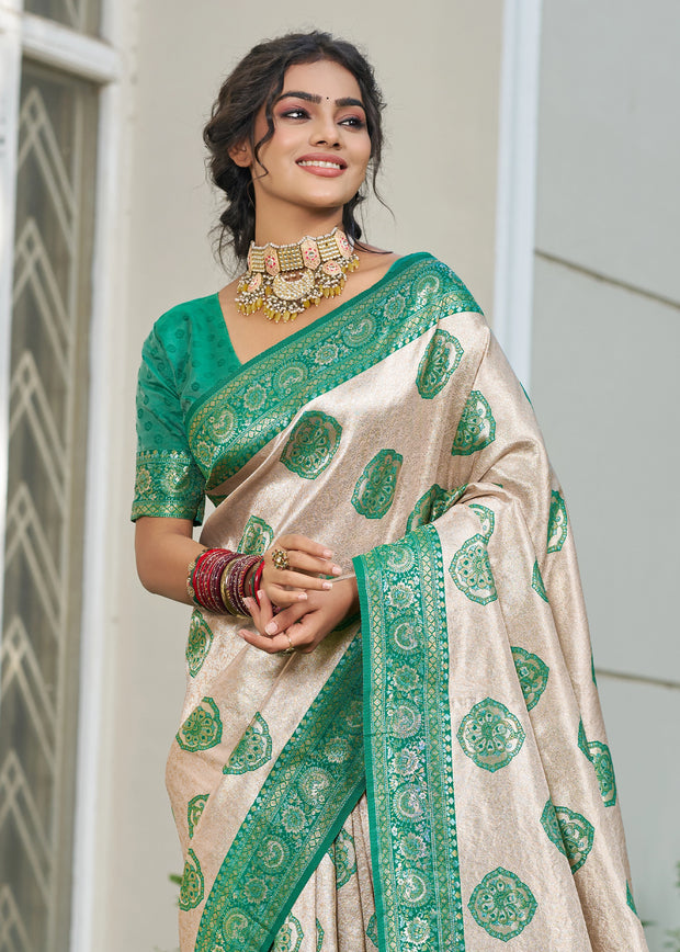Mint Green Woven Banarasi Silk Saree