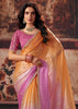 Peach And Pink Ombre Designer Satin Silk Saree With Embroidered Blouse