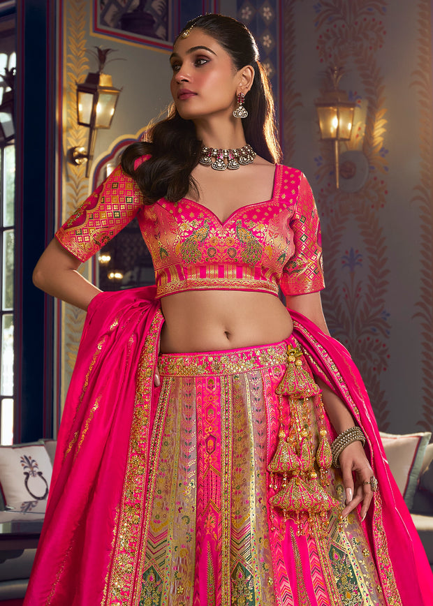 Beige And Pink Heavy Banarasi Designer Lehenga
