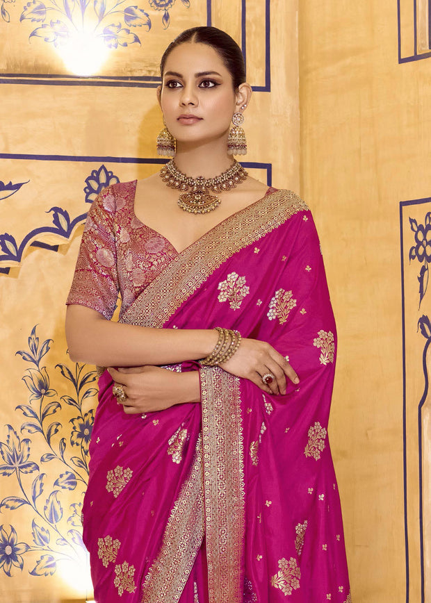 Princess Pink Woven Banarasi Silk Saree