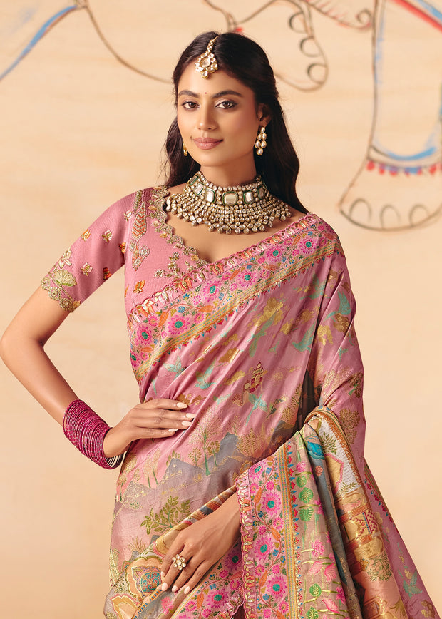 Opera Pink Designer Embroidered Saree