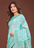 Sea Blue Woven Cotton Linen Silk Saree