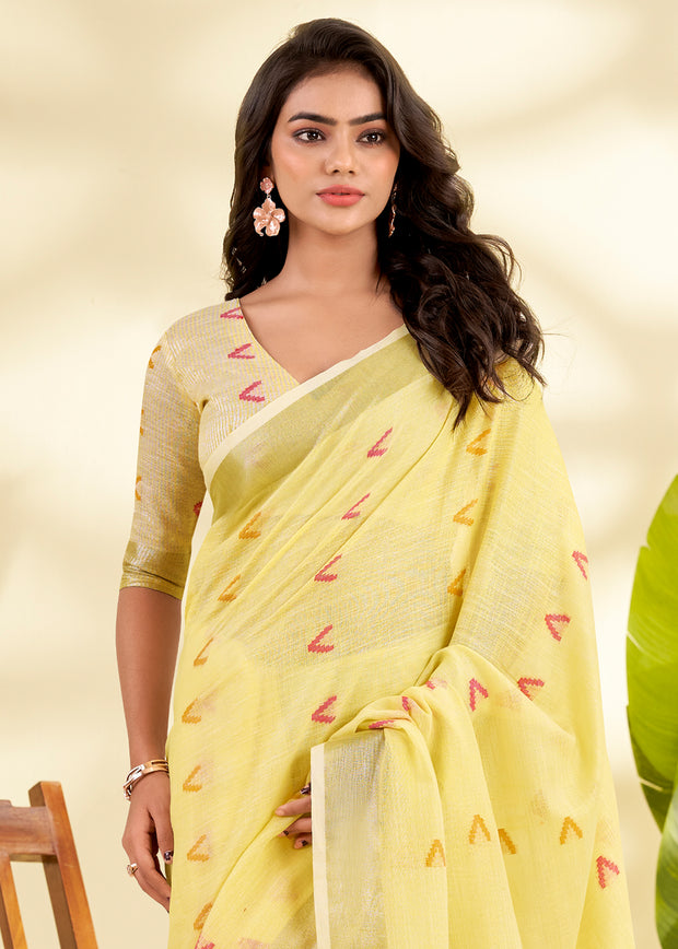 Aurora Yellow Woven Linen Silk Saree