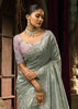 Cloud Grey Embroidered Designer Tissue Saree