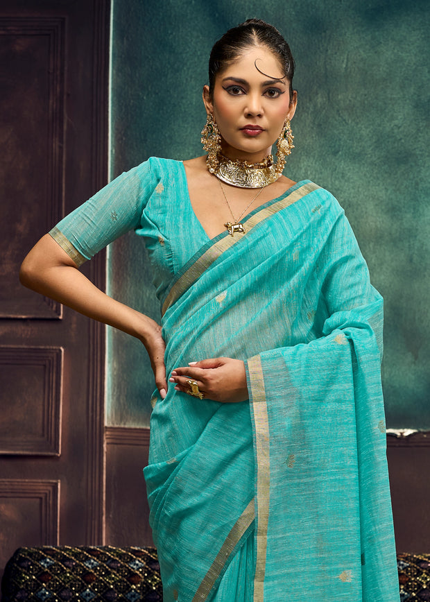 Angel Blue Woven Cotton Silk Saree