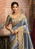 Silver Grey Designer Embroidered Silk Saree