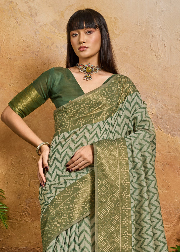 Heena Green Printed Patola Silk Saree