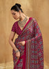 Beet Red Printed Satin Silk Saree