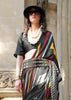Jet Black Printed Satin Silk Saree