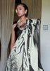 Black White Printed Satin Crepe Saree