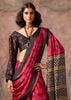 Cherry Red Printed Crepe Satin Silk Saree