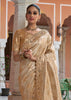 Cream Gold Bead Work Kanjivaram Soft Silk Saree