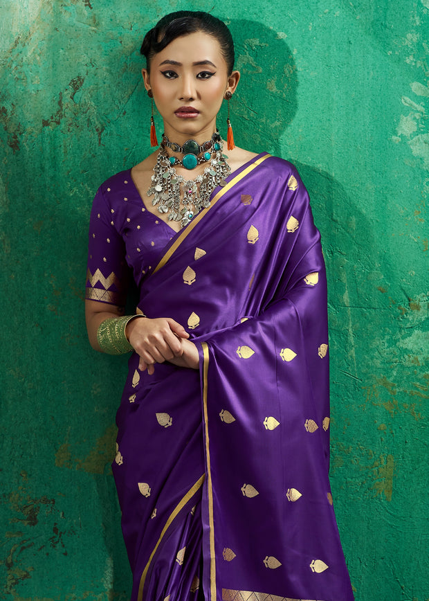Twilight Purple Woven Banarasi Satin Silk Saree