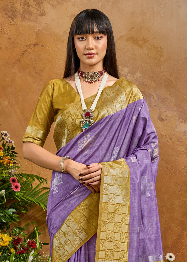 Lavender Purple Woven Cotton Silk Saree