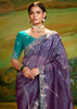 Iris Purple Heavy Embroidered Designer Silk Saree With contrast Blouse