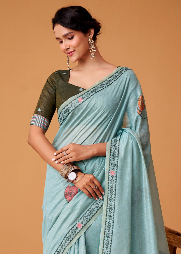 Angel Blue Woven Cotton Saree