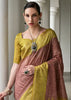 Dusty Mauve & Yellow Printed Tussar SIlk Saree