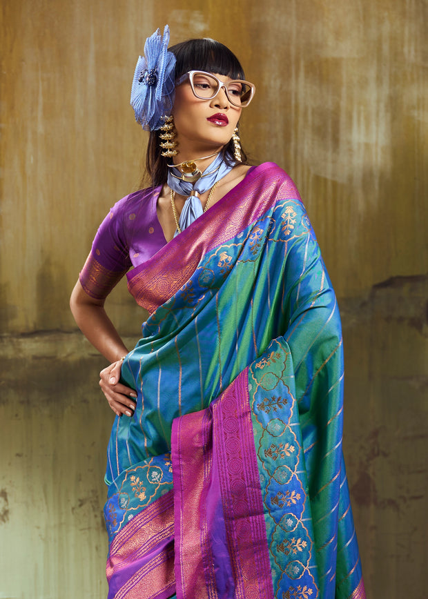 Enamel Blue Woven Banarasi Silk Saree