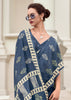 Fedral Blue Printed Cotton Silk Saree
