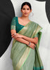 Mist Green Woven Linen Cotton Silk Saree